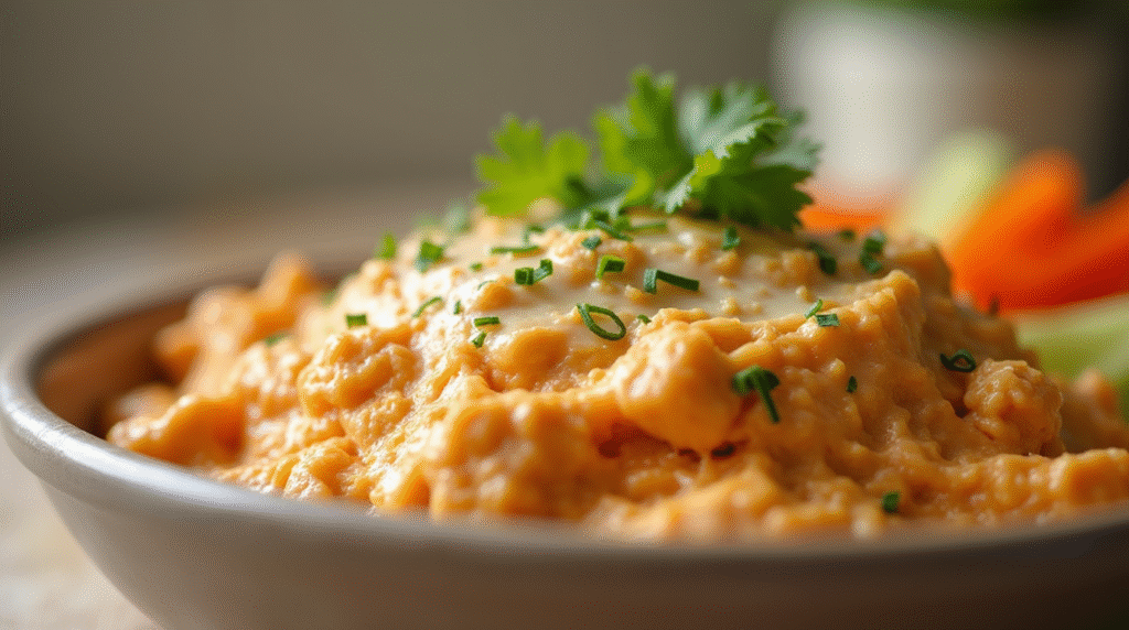 Satisfy cravings with this high protein buffalo chicken dip! Creamy, spicy, and packed with lean protein—perfect for game days or healthy snacking.